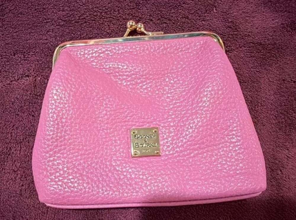 Dooney & Bourke Large Framed Kisslock Coin Purse Pink Pebble Leather